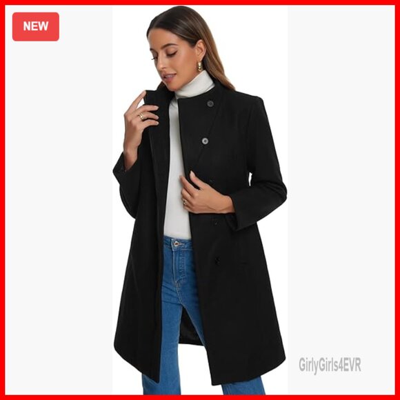 Women's Pea Coat Wrap Collar Trench Winter Coat Polyester Regular Fit